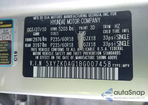 2011 Hyundai Santa Fe Limited V6 z USA, uszkodzony, nr VIN 5XYZKDAG1BG007458